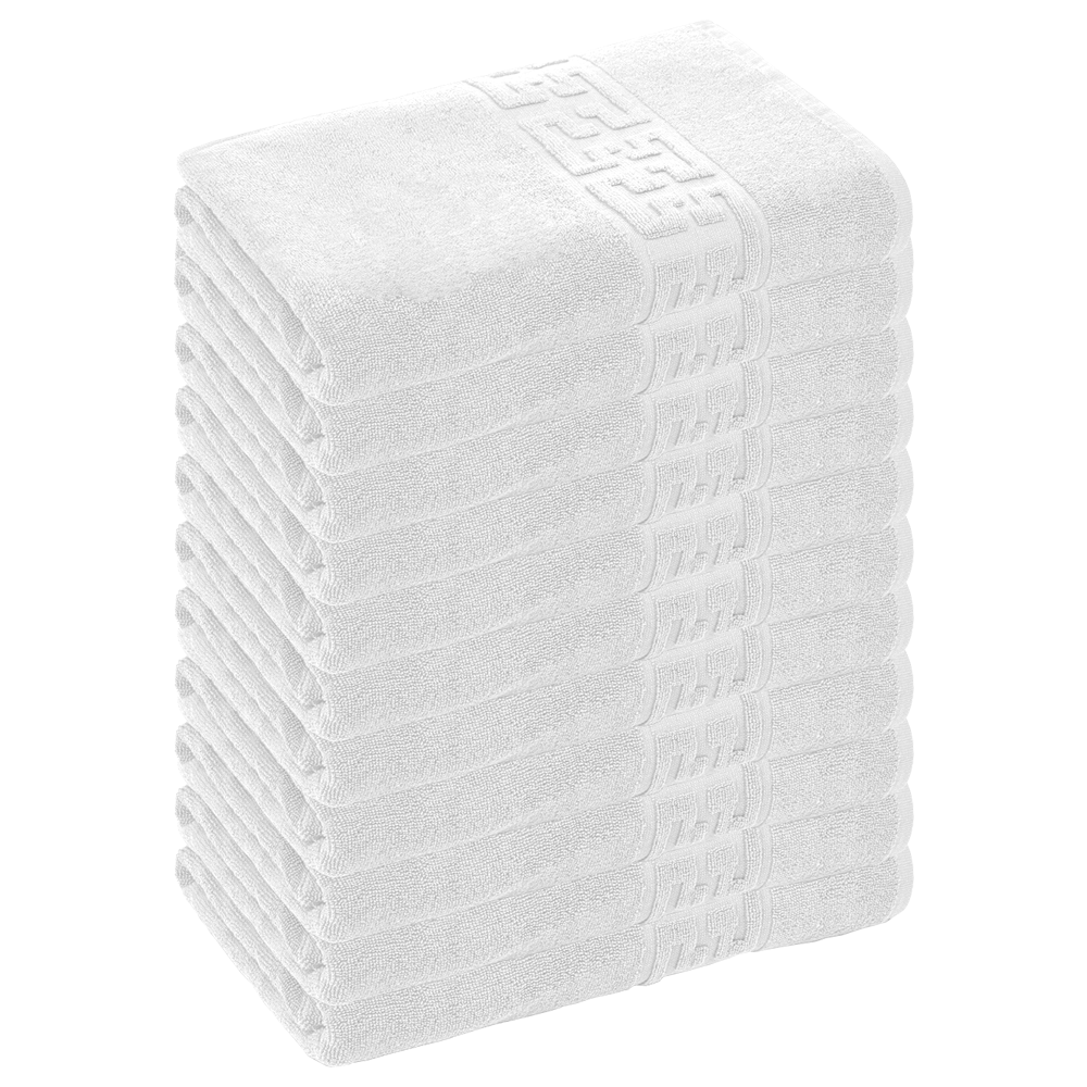 Prosop de Baie si de Fata cu Fir Dublu Lodi, pentru uz rezidential/hotel/calatorii, densitate 500g/m², model grecesc, bumbac 100%, dimensiuni 30x50 cm, alb