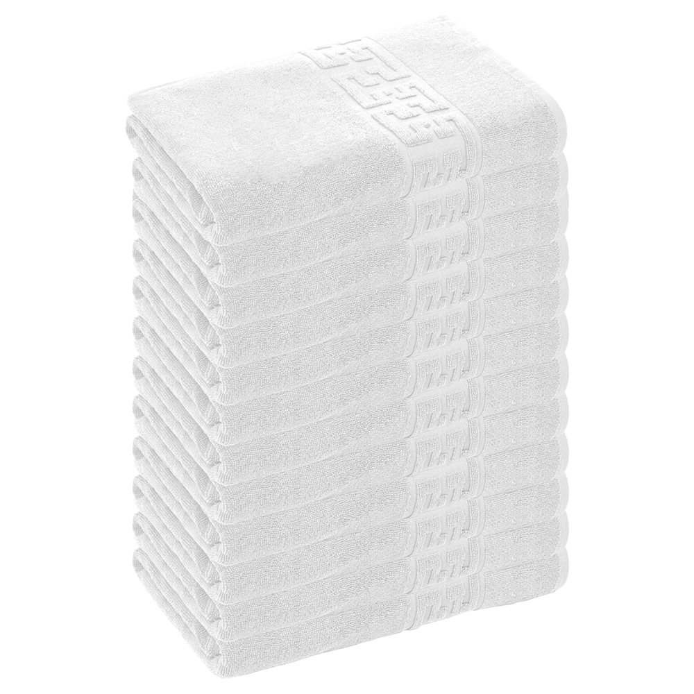 Prosop de Baie si de Fata cu Fir Dublu Lodi, pentru uz rezidential/hotel/calatorii, densitate 500g/m², model grecesc, bumbac 100%, dimensiuni 30x50 cm, alb