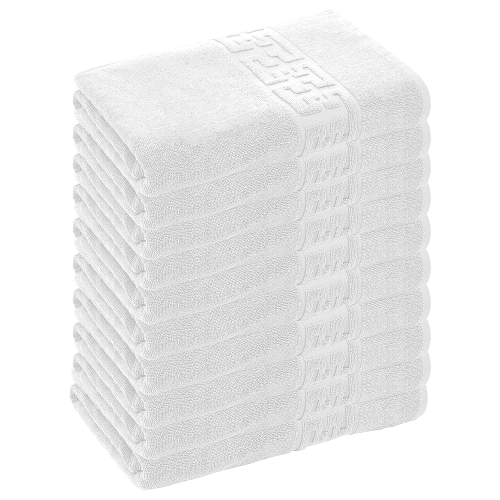 Prosop de Baie si de Fata cu Fir Dublu Lodi, pentru uz rezidential/hotel/calatorii, densitate 500g/m², model grecesc, bumbac 100%, dimensiuni 30x50 cm, alb