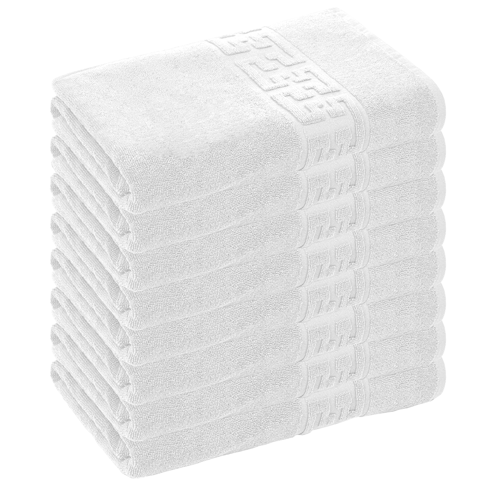 Prosop de Baie si de Fata cu Fir Dublu Lodi, pentru uz rezidential/hotel/calatorii, densitate 500g/m², model grecesc, bumbac 100%, dimensiuni 30x50 cm, alb