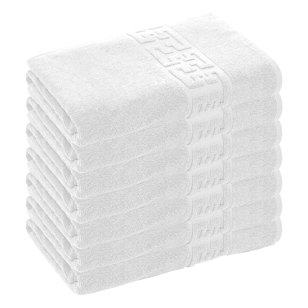 Prosop de Baie si de Fata cu Fir Dublu Lodi, pentru uz rezidential/hotel/calatorii, densitate 500g/m², model grecesc, bumbac 100%, dimensiuni 30x50 cm, alb