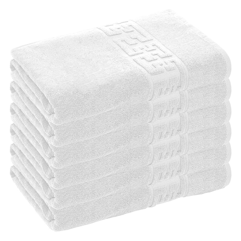 Prosop de Baie si de Fata cu Fir Dublu Lodi, pentru uz rezidential/hotel/calatorii, densitate 500g/m², model grecesc, bumbac 100%, dimensiuni 30x50 cm, alb