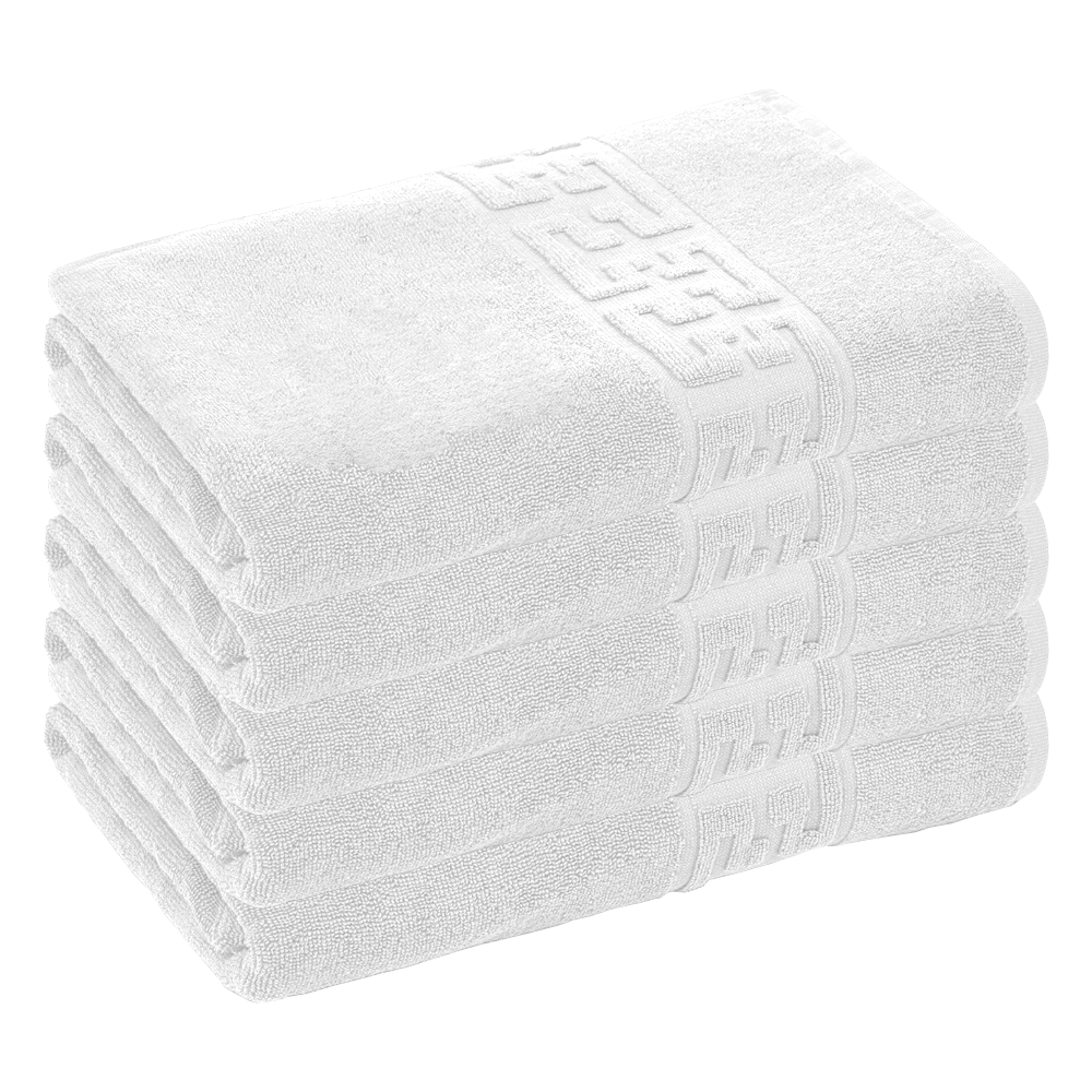 Prosop de Baie si de Fata cu Fir Dublu Lodi, pentru uz rezidential/hotel/calatorii, densitate 500g/m², model grecesc, bumbac 100%, dimensiuni 30x50 cm, alb