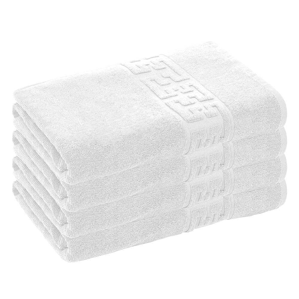 Prosop de Baie si de Fata cu Fir Dublu Lodi, pentru uz rezidential/hotel/calatorii, densitate 500g/m², model grecesc, bumbac 100%, dimensiuni 30x50 cm, alb