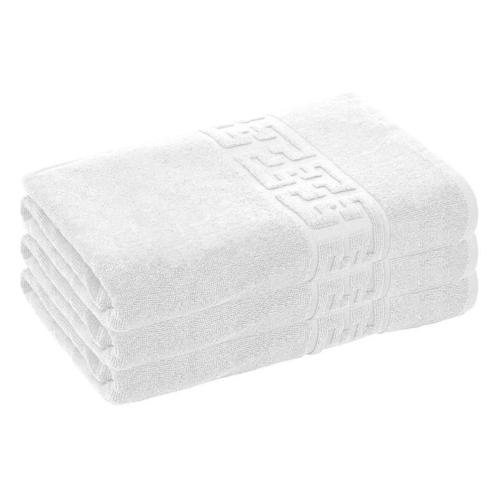 Prosop de Baie si de Fata cu Fir Dublu Lodi, pentru uz rezidential/hotel/calatorii, densitate 500g/m², model grecesc, bumbac 100%, dimensiuni 30x50 cm, alb