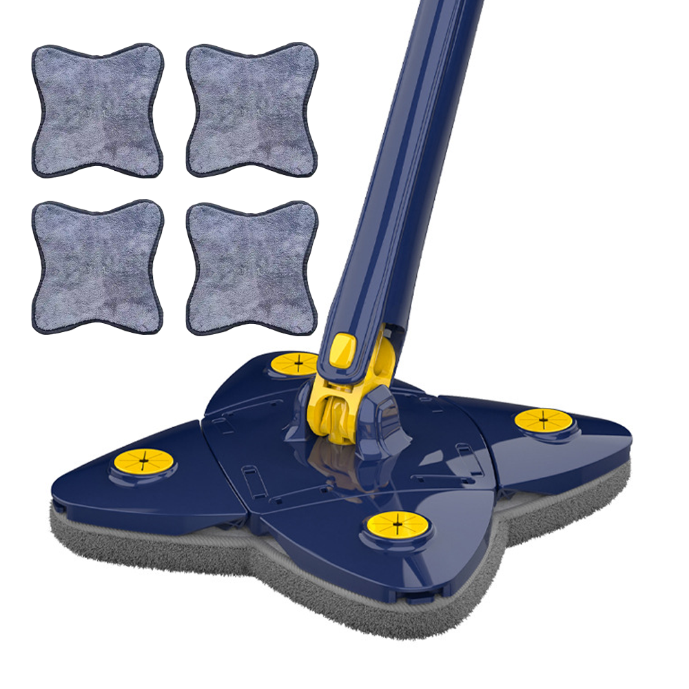 Mop cu Cap in Forma de Stea Lodi552, rotire 360 grade, telescopic, curatare usoara, 4 lavete incluse, 123 cm, albastru/galben