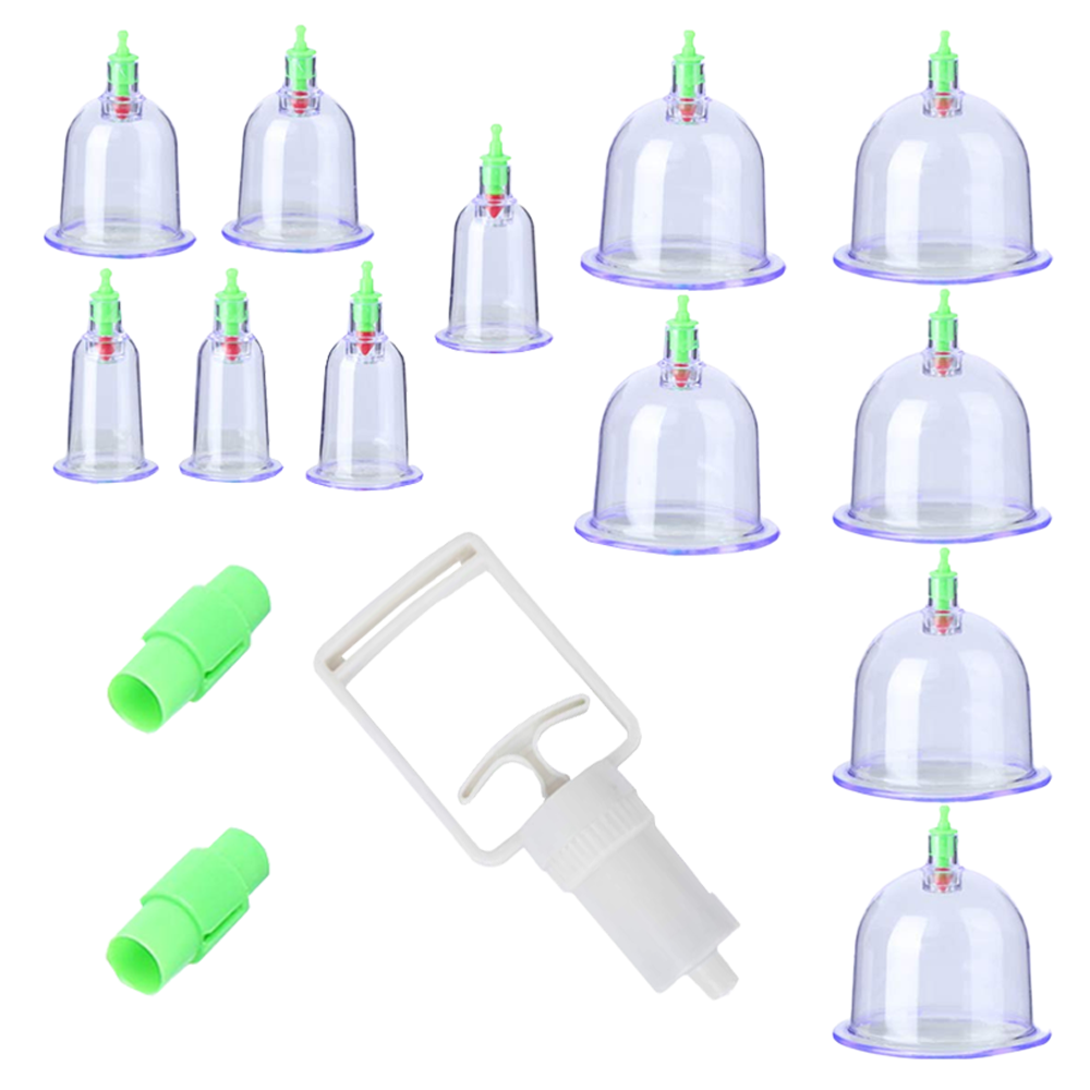 Set 12 Ventuze pentru Masaj Lodi682, beneficii multiple, pompa cu vacuum, terapie, decongestionare, verde