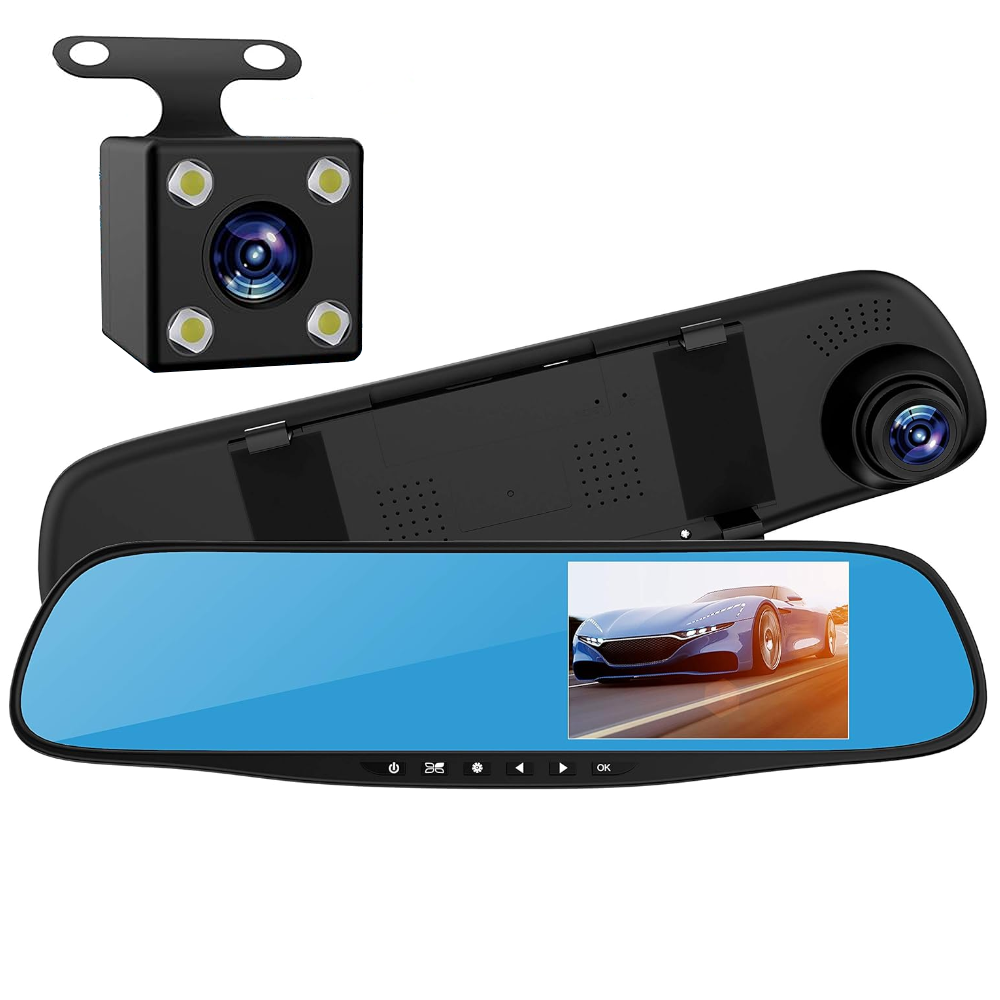 Oglinda Auto Retrovizoare cu Camera Duala Lodi493, video Full HD 1080P, senzor G, 32GB, Night Vision, Display 2.8 inch, linii ghidaj parcare, negru