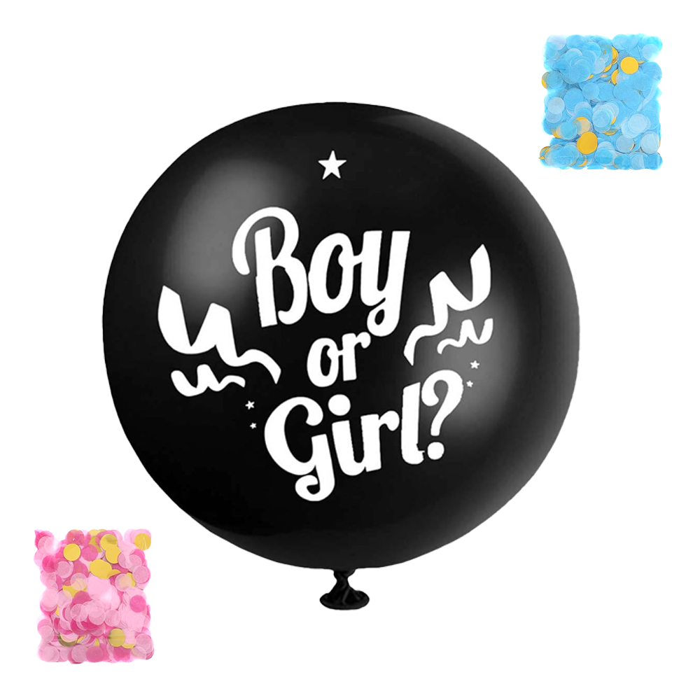 Balon Gender Reveal Lodi1058, pentru Petreceri/Evenimente/Botezuri, confetti in 2 culori, negru