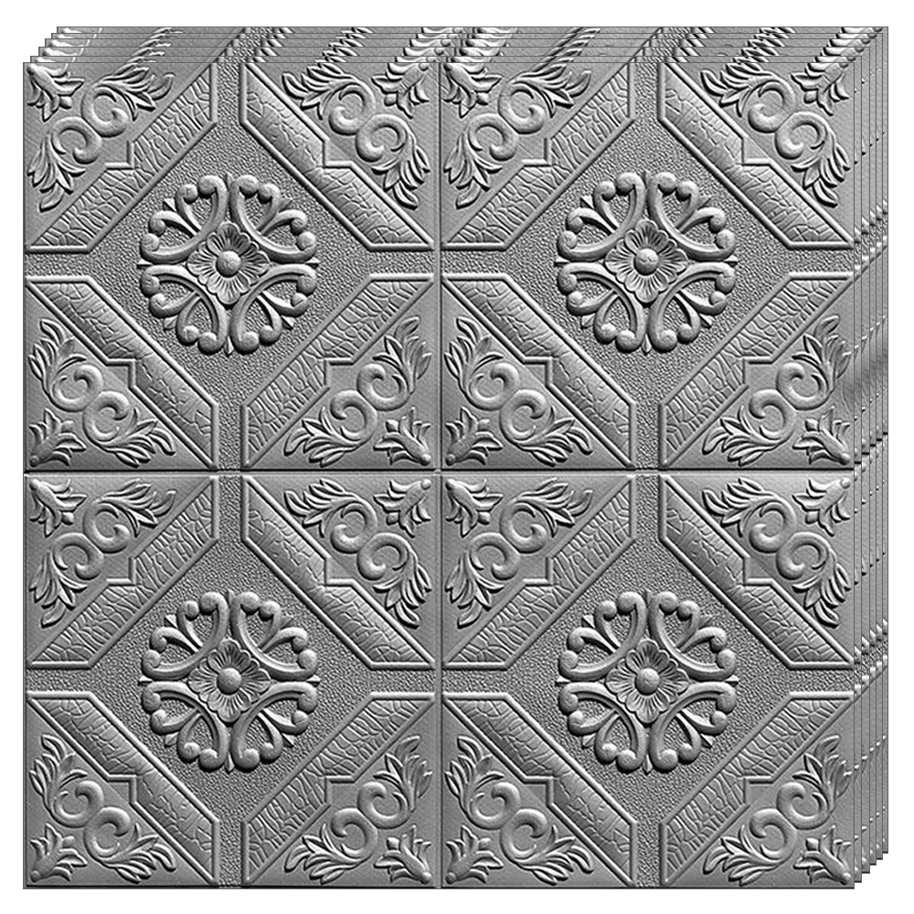 Set 10x Tapet 3D Lodi779, suprafata acoperire 4.9 mp, autoadeziv, Model Floral Carou, perete/tavan, waterproof, usor de montat, design modern, 70x70 cm, gri