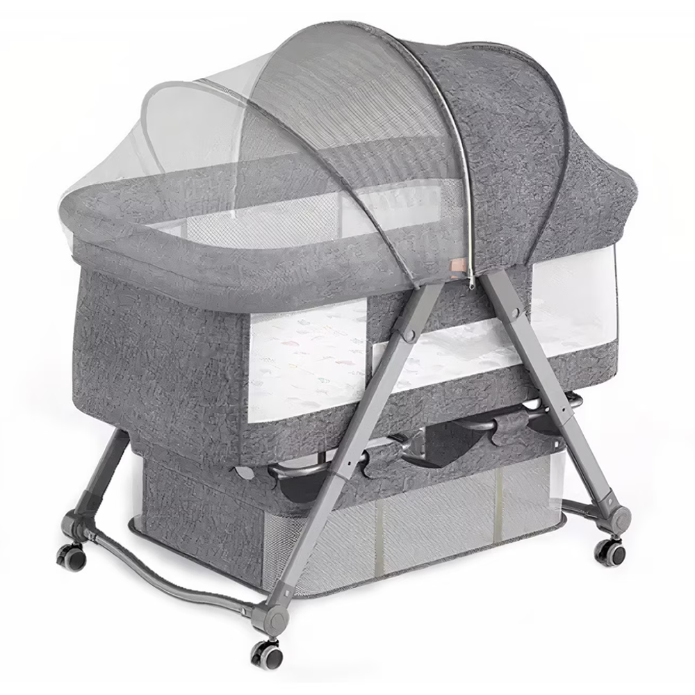 Patut Pliabil pentru Bebelusi Lodi1069, 3 trepte de inclinare, sistem de blocare, plasa anti-insecte, cos depozitare, gri