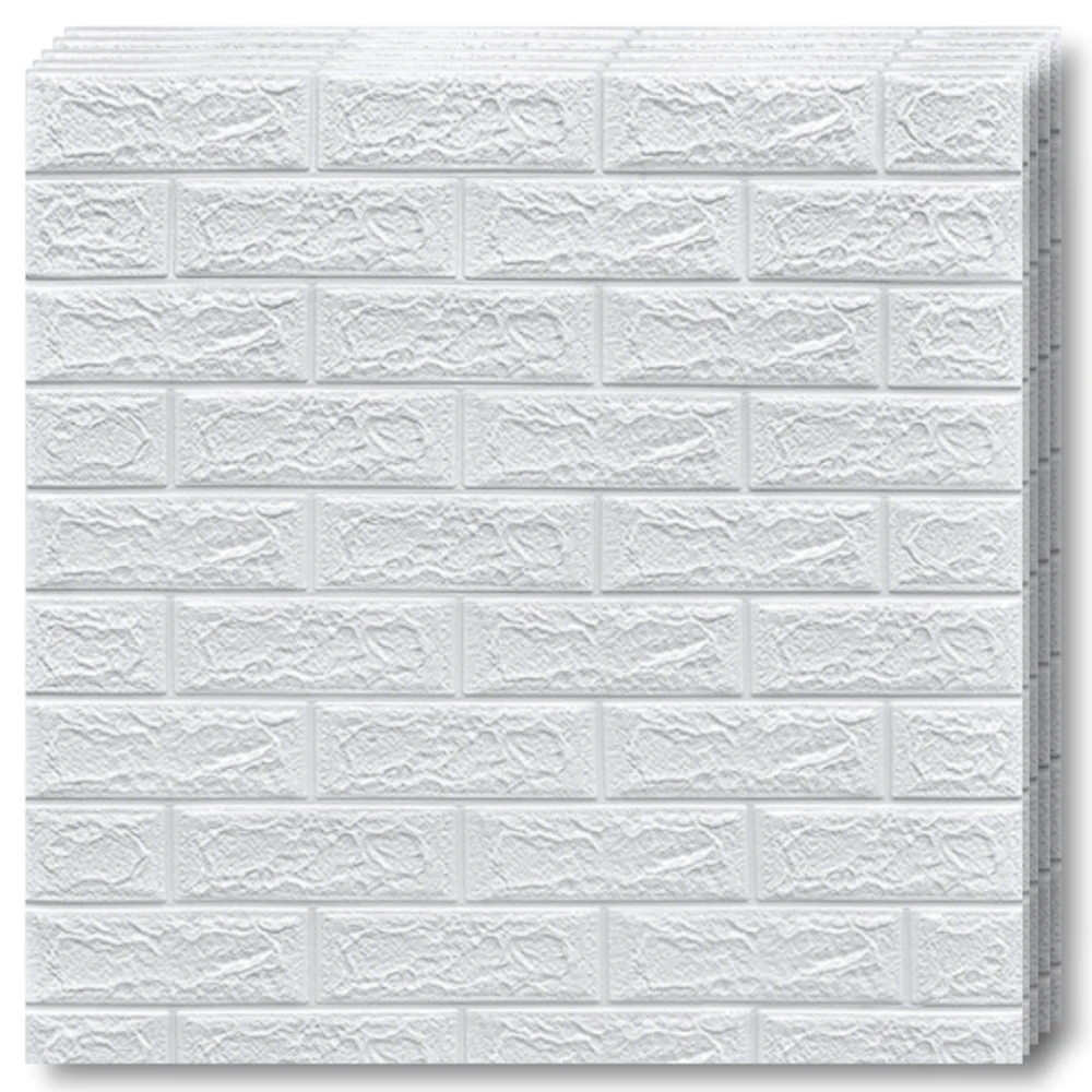 Set Tapet Caramida 3D Lodi51, suprafata acoperire 5.3 mp, autoadeziv, waterproof, usor de montat, design modern, 70x77 cm, alb