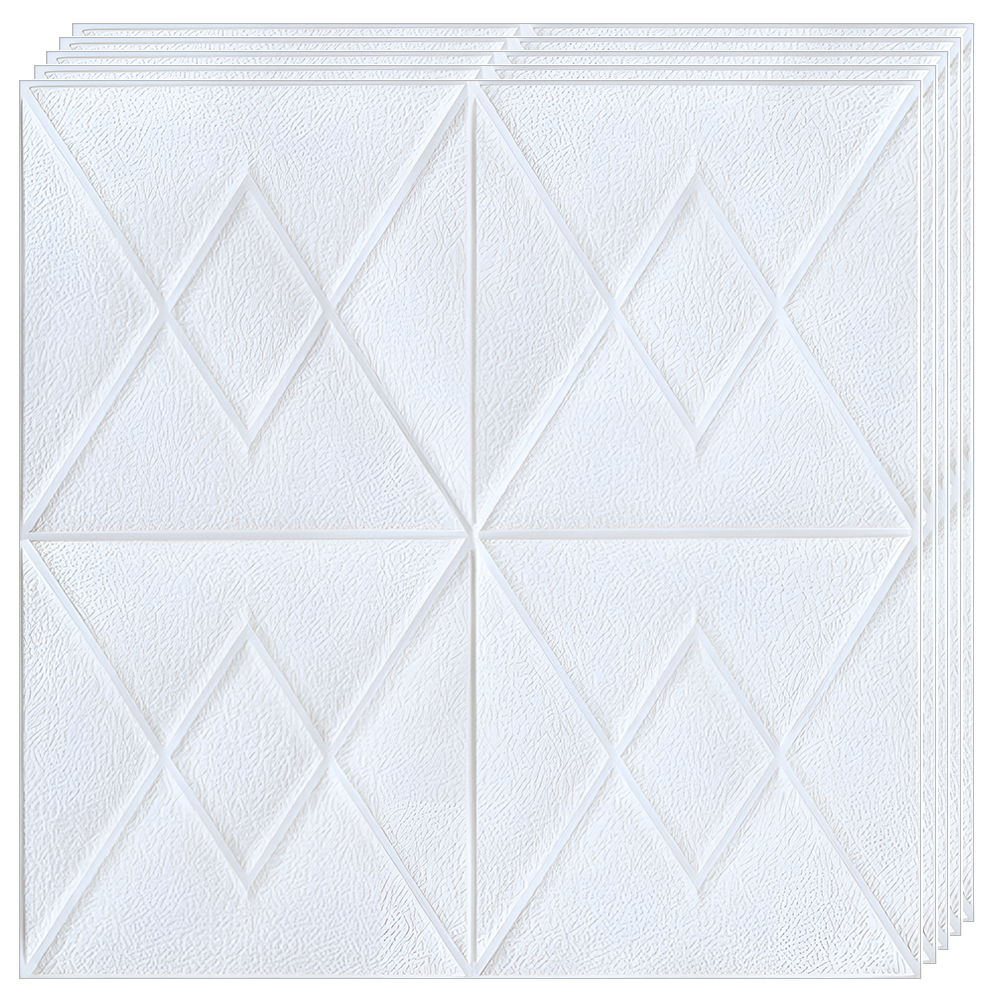 Set 10x Tapet 3D Lodi842, suprafata acoperire 4.9 mp, autoadeziv, Model Romburi, perete/tavan, waterproof, usor de montat, design modern, 70x77 cm, alb