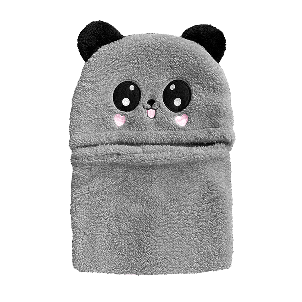 Caciula Pentru Copii Tip Cagula Lodi520, 2 in 1, tematica lumea animalelor, model ursulet panda zambitor, 1-5 ani, gri