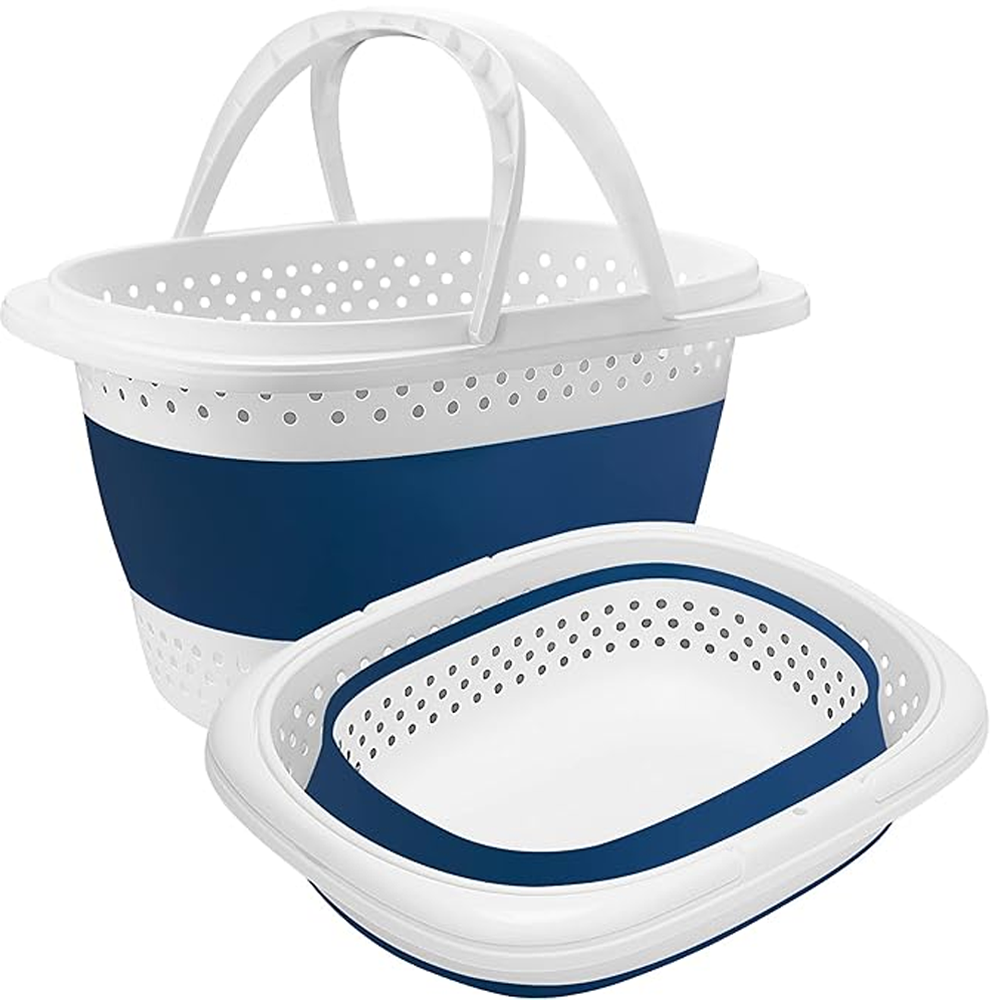 Cos de Rufe Pliabil cu Manere Lodi667, organizare si depozitare, multifunctional, compact, 42 litri, 50 x 38 x 29 cm, albastru
