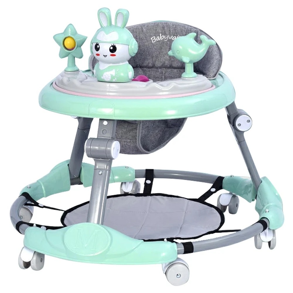 Premergator Multifunctional pentru Bebelusi Lodi638, tava cu 3 jucarii, muzica, reglabil, pliabil, greutate max 20kg, 6-36 luni, verde