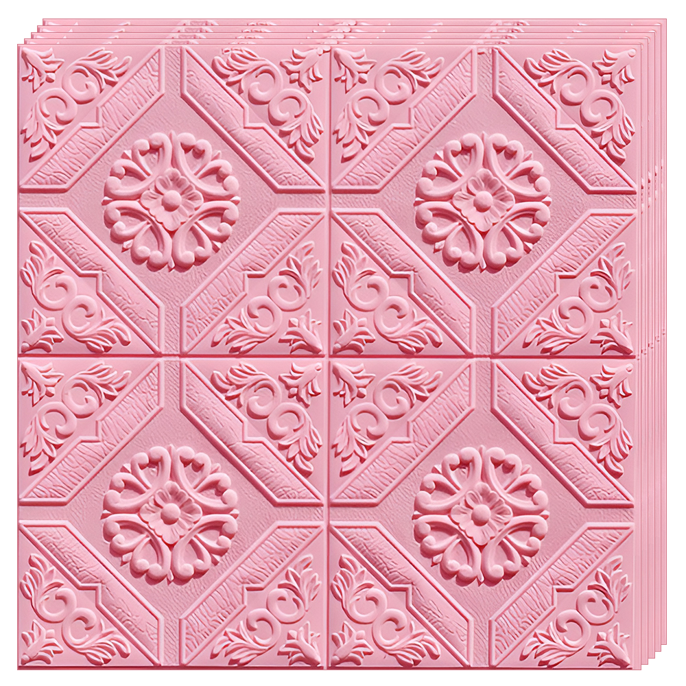 Set 10x Tapet 3D Lodi789, suprafata acoperire 4.9 mp, autoadeziv, Model Floral Carou, perete/tavan, waterproof, usor de montat, design modern, 70x70 cm, roz