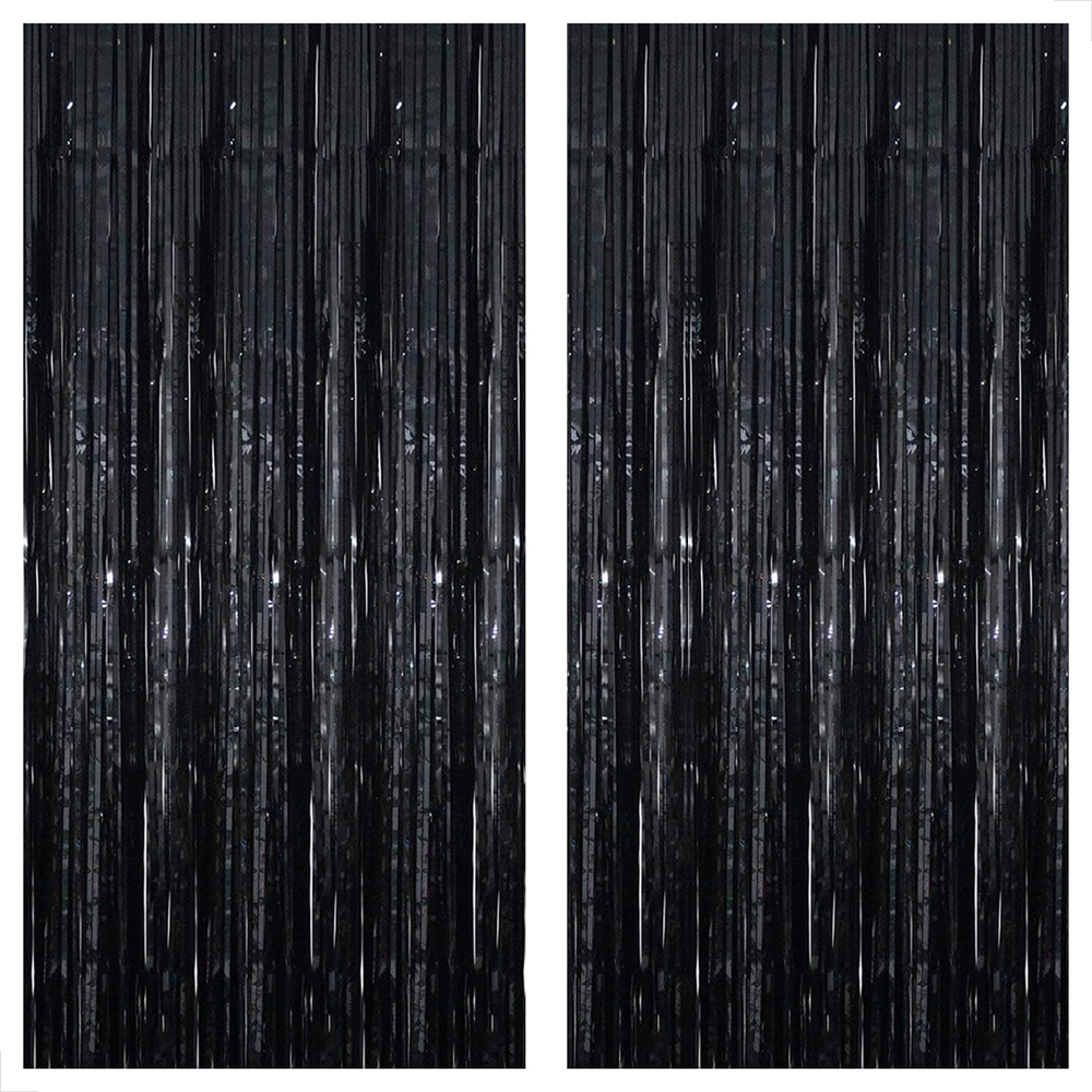Set 2 bucati Perdea Decorativa Lodi325, din folie negru metalizat, pentru petreceri aniversare
