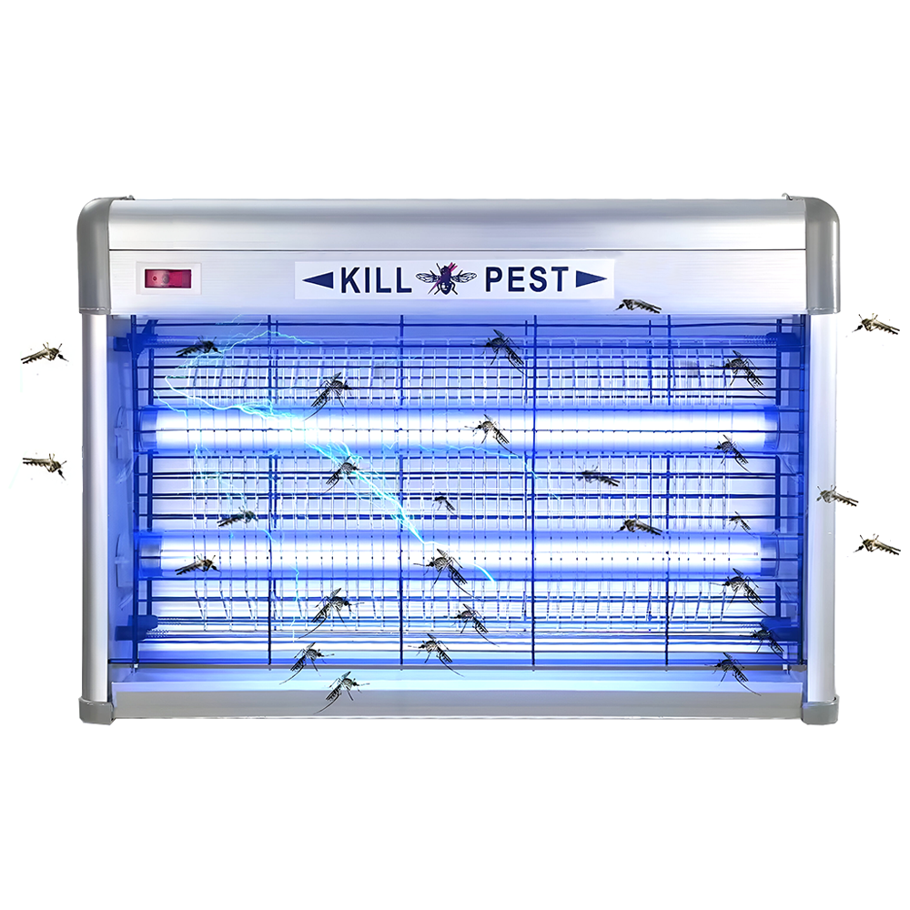 Aparat Electric Anti-Insecte Lodi1171, 16W, Insectocutor cu 2x tuburi ultraviolete, raza de actiune 200 m², unghi de propagare 360º, design modern, gri