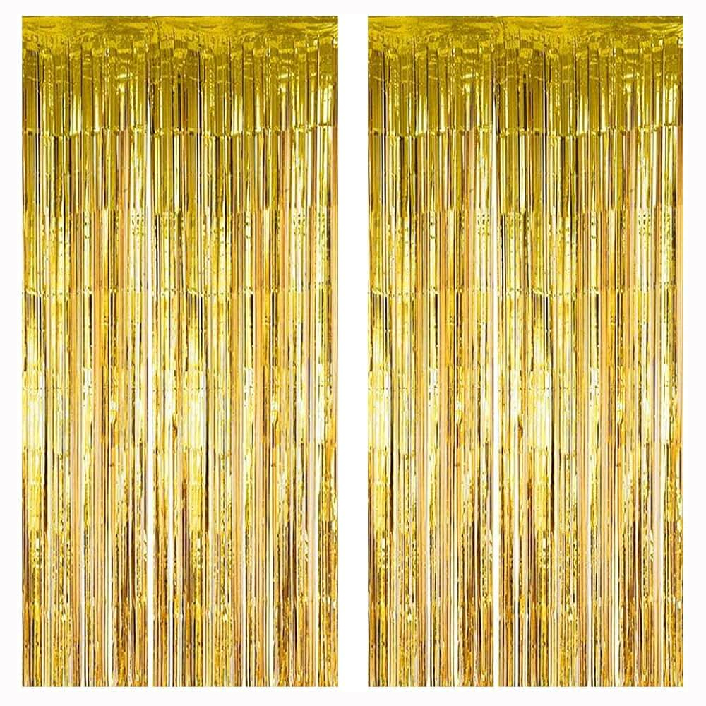 Set 2 Bucati Perdea Decorativa Lodi323, din folie auriu metalizat, pentru petreceri aniversare