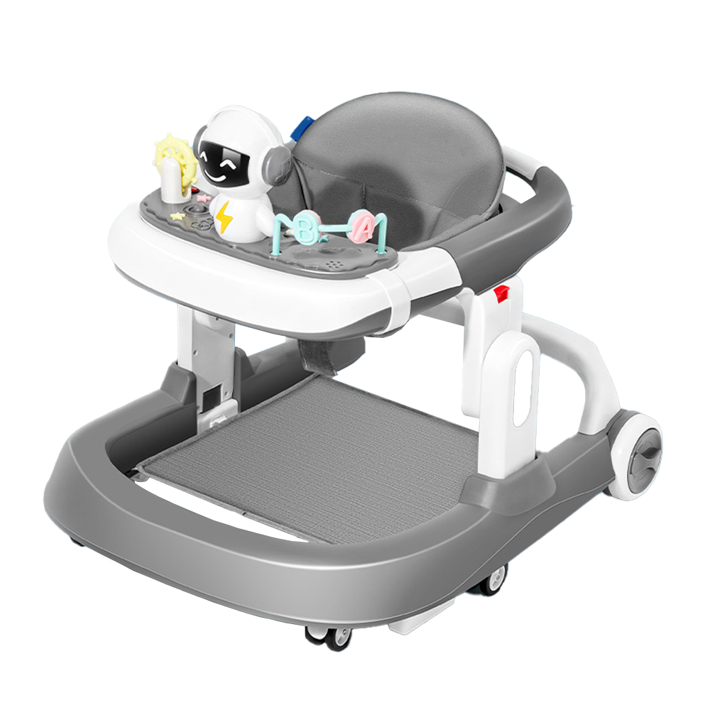 Premergator Multifunctional pentru Bebelusi Lodi516, tava cu 3 jucarii, muzica, reglabil, pliabil, greutate max 20kg, 6-36 luni, gri