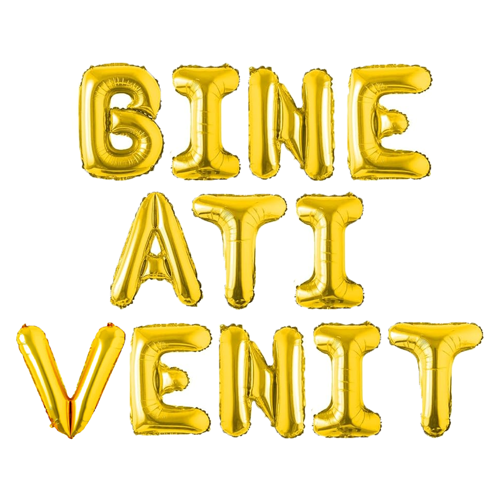 Set 12 Baloane Lodi748, Litere, pentru Petreceri/Aniversari/Evenimente, o singura dimensiune, o culoare, metalizate, folie, model BINE ATI VENIT auriu, 45 cm