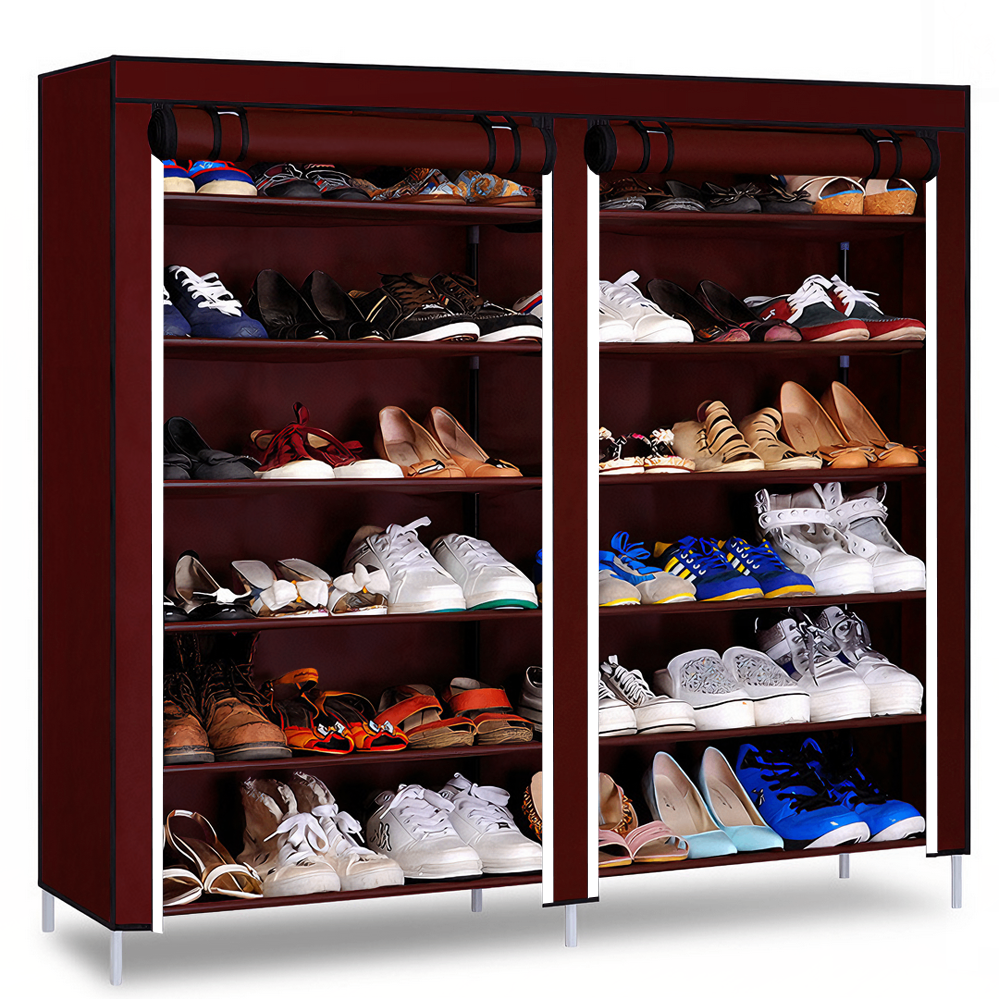 Pantofar din Material Textil pentru Incaltaminte Lodi1115, impermeabil, 12 rafturi, inchidere fermoar, cadru otel, 108 cm, maro