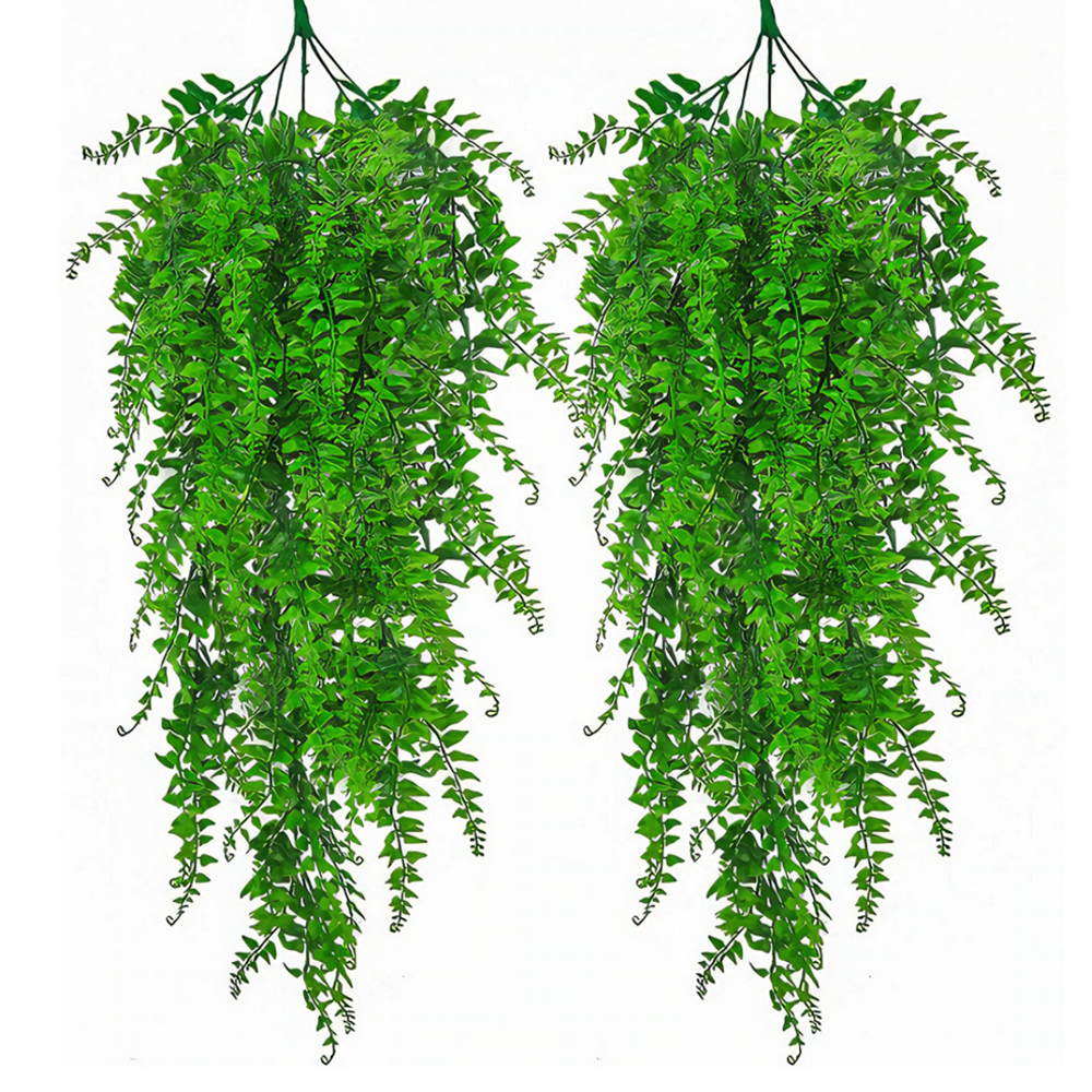 Set 2 Plante Artificiale Tip Iedera Lodi1128, ramuri agatatoare, aspect natural, rezistente la conditii meteo, frunze detasabile, interior/exterior, 85 cm, verde