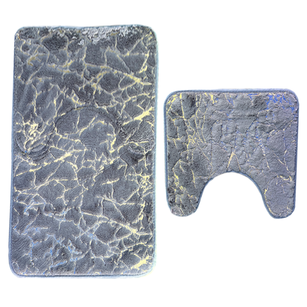 Set 2 Covorase de Baie Lodi446, anti-derapante, material moale, design modern, finisaj auriu, Model 16, 80x50 & 50x40cm, gri