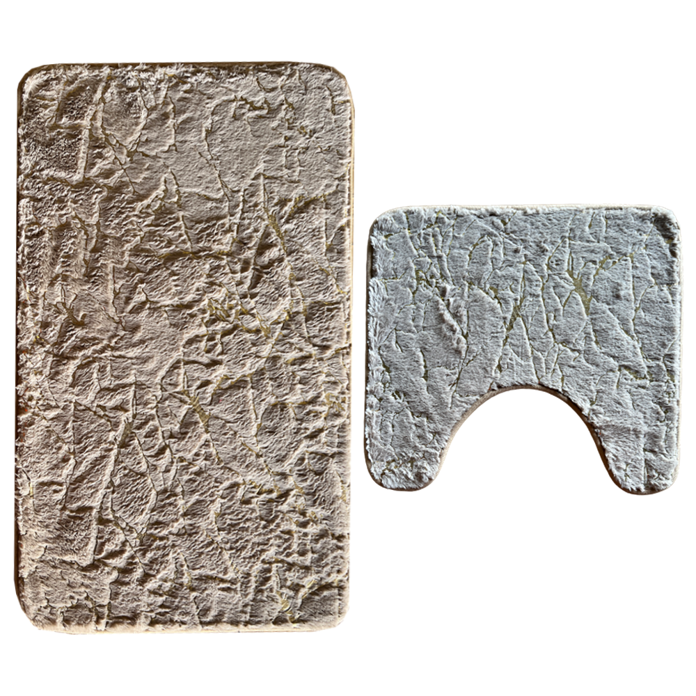 Set 2 Covorase de Baie Lodi449, anti-derapante, material moale, design modern, finisaj auriu, Model 19, 80x50 & 50x40cm, maro inchis
