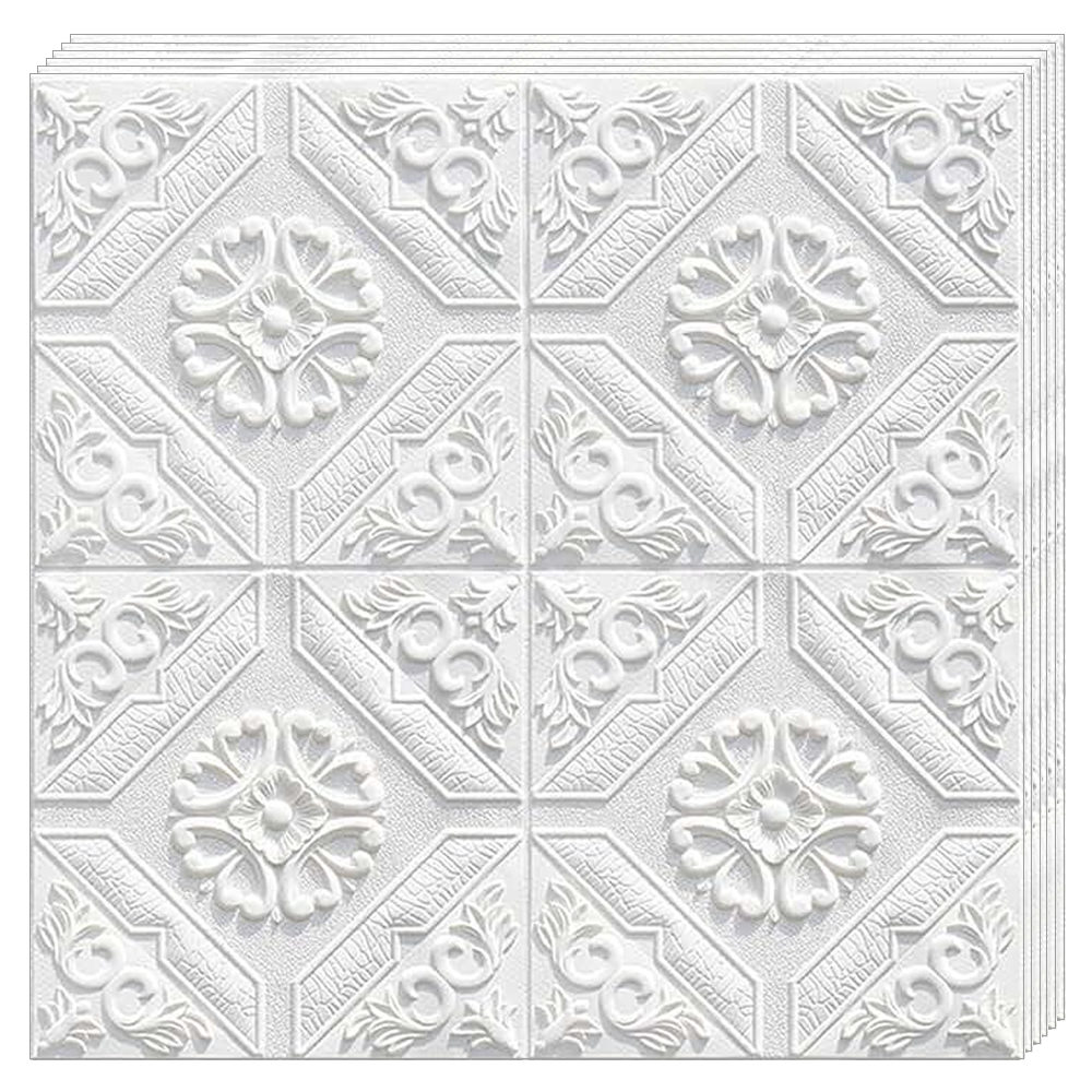 Set 10x Tapet 3D Lodi774, suprafata acoperire 4.9 mp, autoadeziv, Model Floral Carou, perete/tavan, waterproof, usor de montat, design modern, 70x70 cm, alb