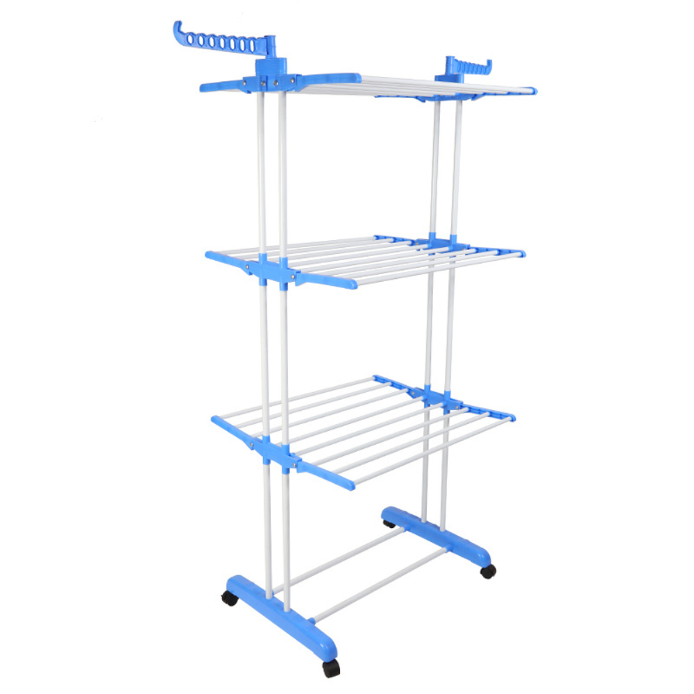 Uscator Vertical pentru Rufe si Haine Lodi290, 3 niveluri, mobil, pliabil, pentru spatii mici, suport umerase, cadru rezistent, inaltime 175cm, albastru