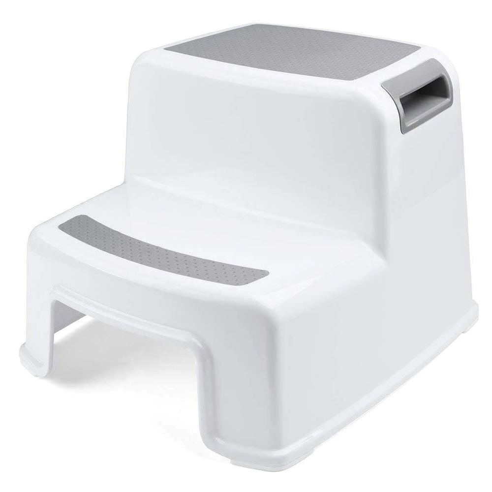 Scaunel Inaltator pentru Copii Lodi852, multifunctional, doua trepte, suprafata anti-alunecare, picioruse antiderapante, pentru bucatarie/baie, tip scara, confortabil, sigur, alb