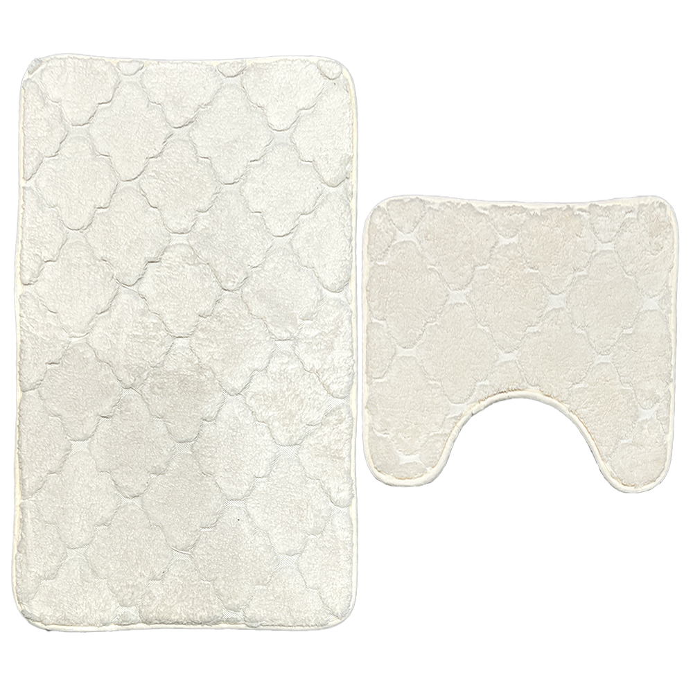 Set 2 Covorase de Baie Lodi1013, anti-derapante, material moale, design modern, model floral, 80x50 & 50x40cm, bej
