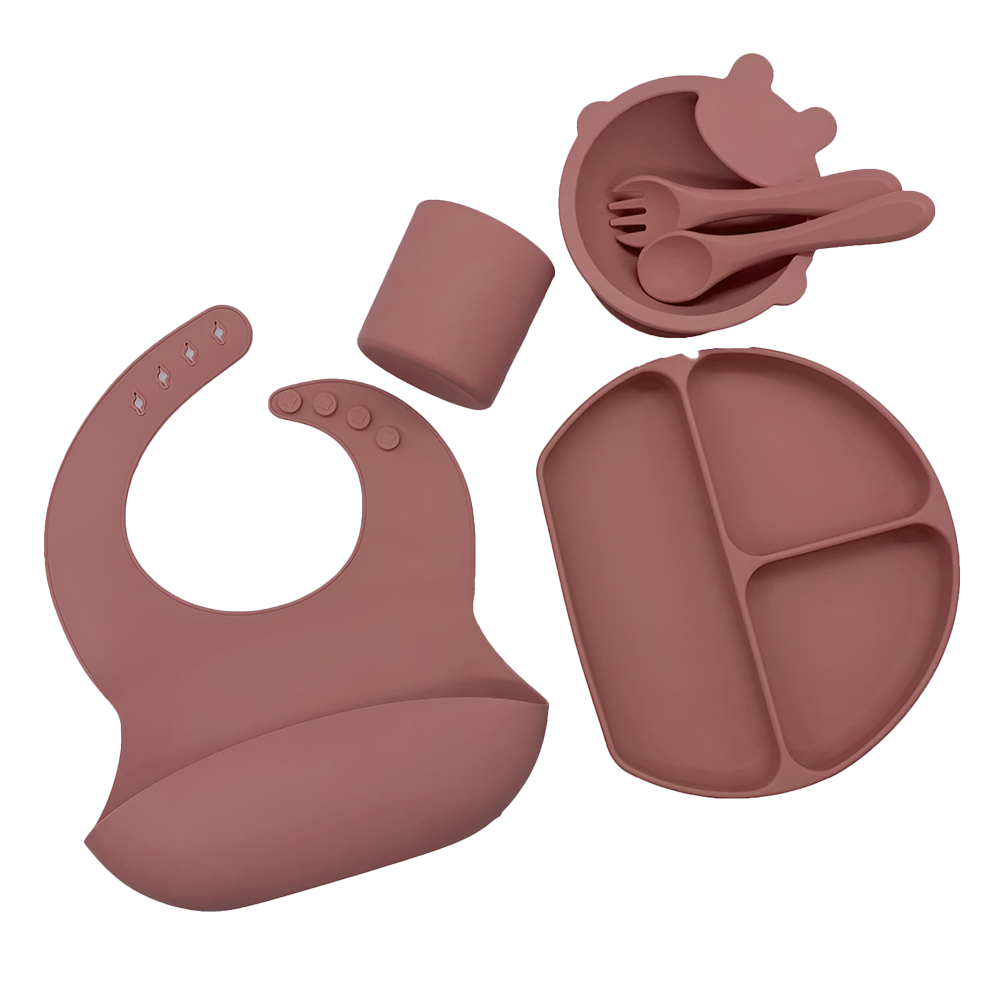 Set Hranire Bebeulsi Lodi1007, 6 piese, termorezistente, silicon, fara BPA, pliabile, usor de curatat, roz inchis
