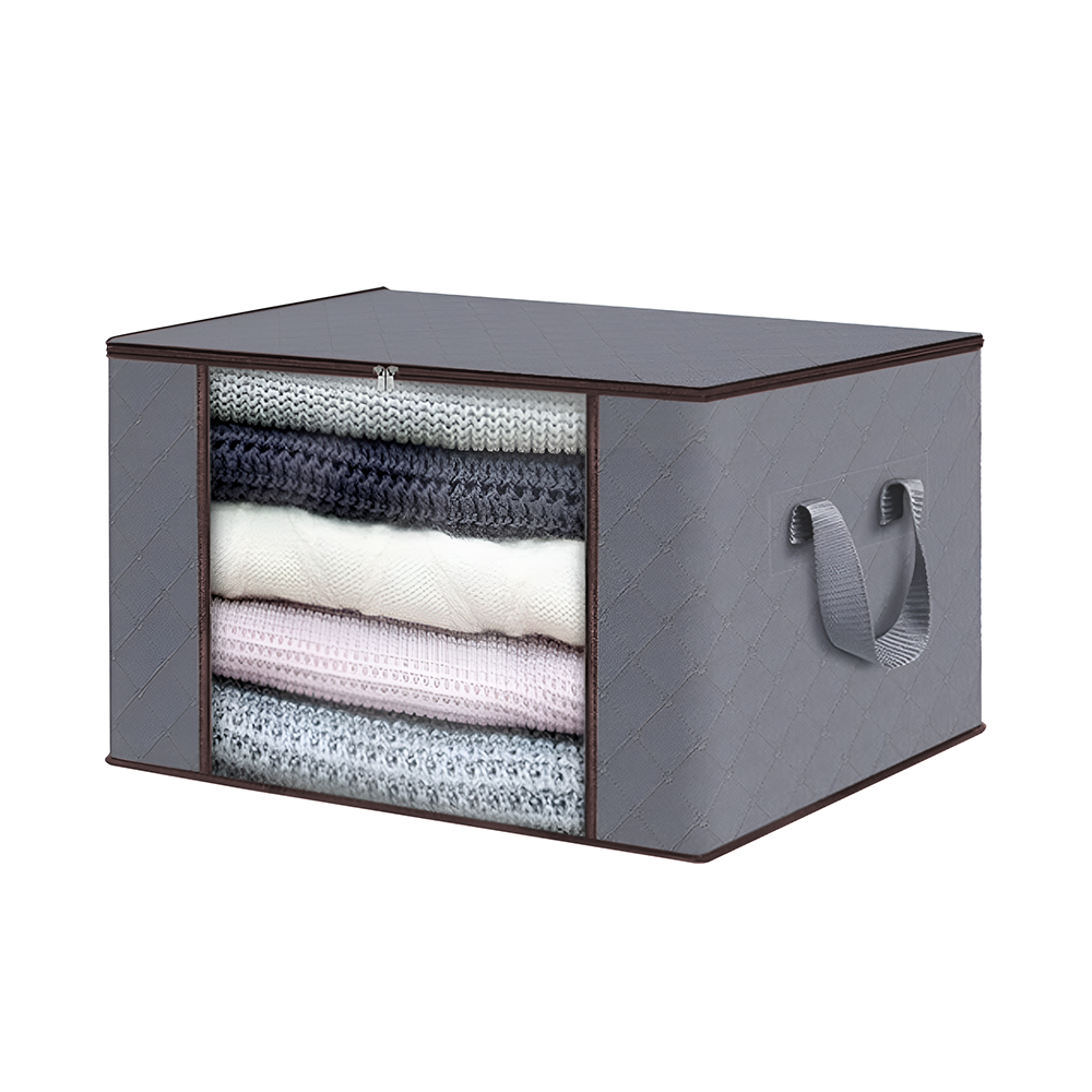 Cutie Depozitare si Organizare Mica Lodi1027, pliabila, maner ranforsat si fereastra transparenta, pentru haine/paturi/ plapumi/ perne/ lenjerii de pat/jucarii, 60 L, 46x 48x 28 cm, gri deschis