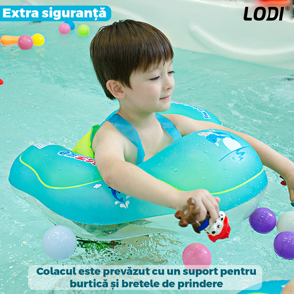 Colac Bebelusi si Copii Lodi68, suport burtica, bretele, potrivit 6-36 luni, marimea L, albastru/verde