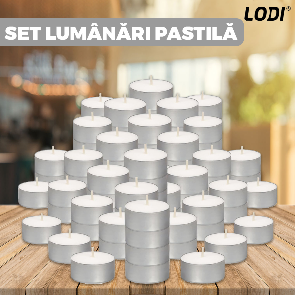 Set Lumanari Tip Pastila Lodi, din ceara, inodore, timp de ardere 3 ore, 3.6 x 0.8 cm, alb