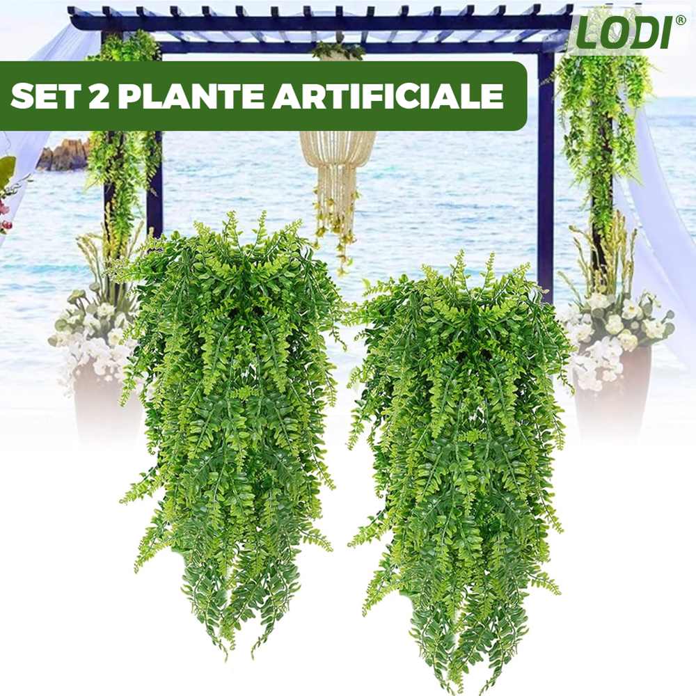 Set 2 Plante Artificiale Tip Iedera Lodi1128, ramuri agatatoare, aspect natural, rezistente la conditii meteo, frunze detasabile, interior/exterior, 85 cm, verde