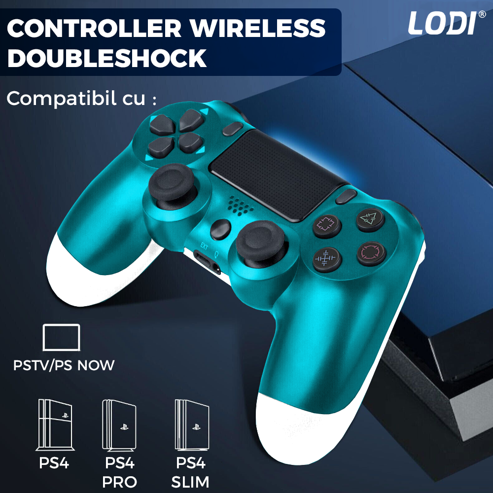 Controller Wireless DoubleShock Lodi1197, compatibil cu PS4, joystick-uri analog, vibratie dubla, baterie performanta, verde