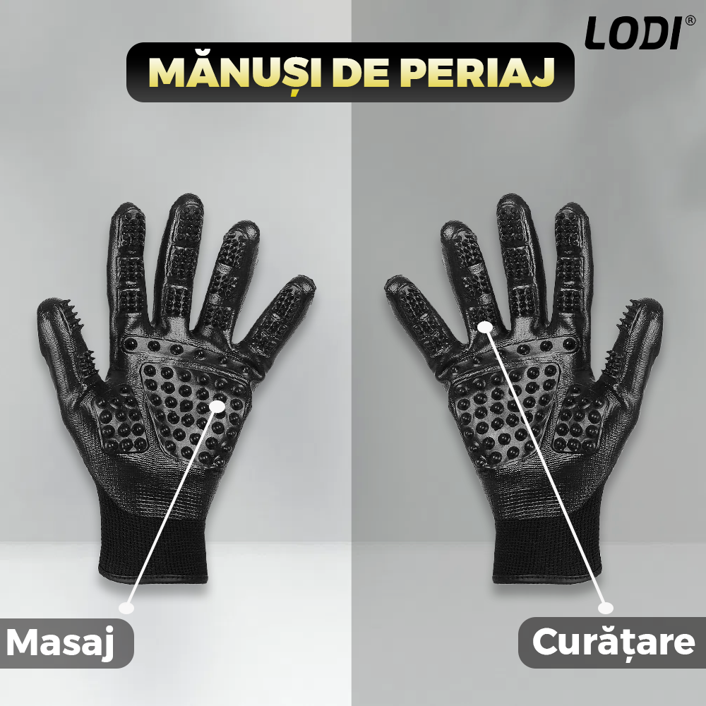 Kit pentru Ingrijire Animale Premium Lodi1011, 4 accesorii, manusi pentru animale, perie cu zimti, perie pentru scame, perie de lemn, usor de utilizat, durabile, calitative