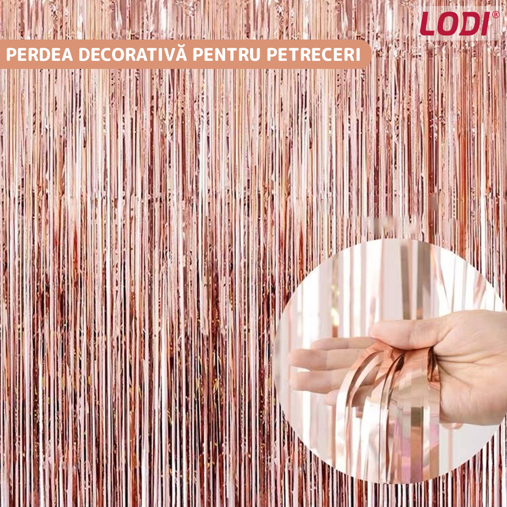 Set 2 Bucati Perdea Decorativa Lodi322, din folie rose gold metalizat, pentru petreceri aniversare