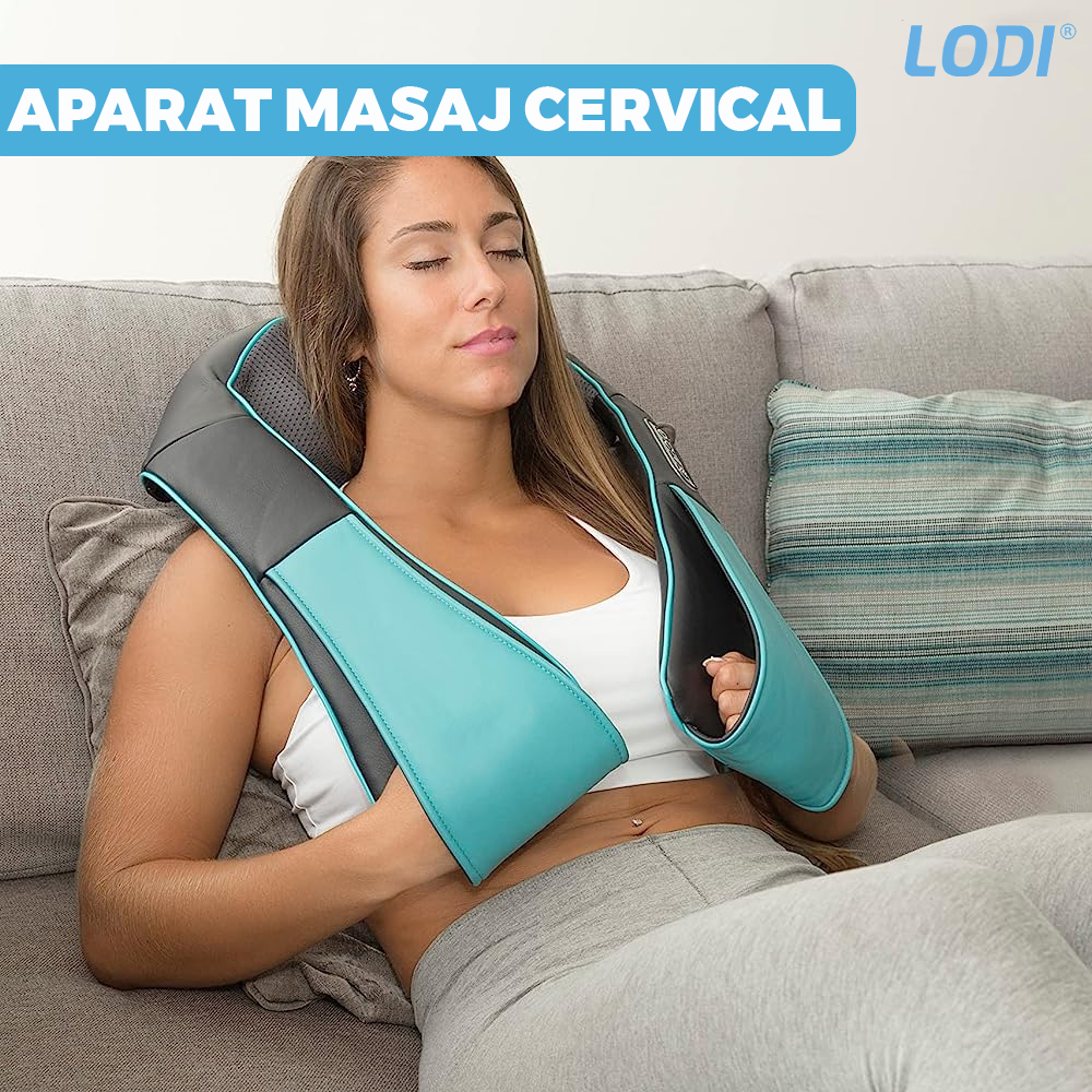 Aparat Profesional pentru Masaj Cervical Lodi329, spate, lombara, abdomen si picioare, shiatsu, 4 puncte de masaj, albastru