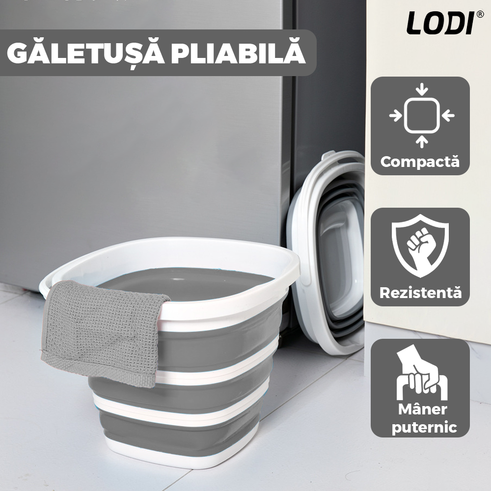 Galeata Pliabila Lodi665, rezistenta, usor de depozitat, compacta, capacitate de 10 L, gri