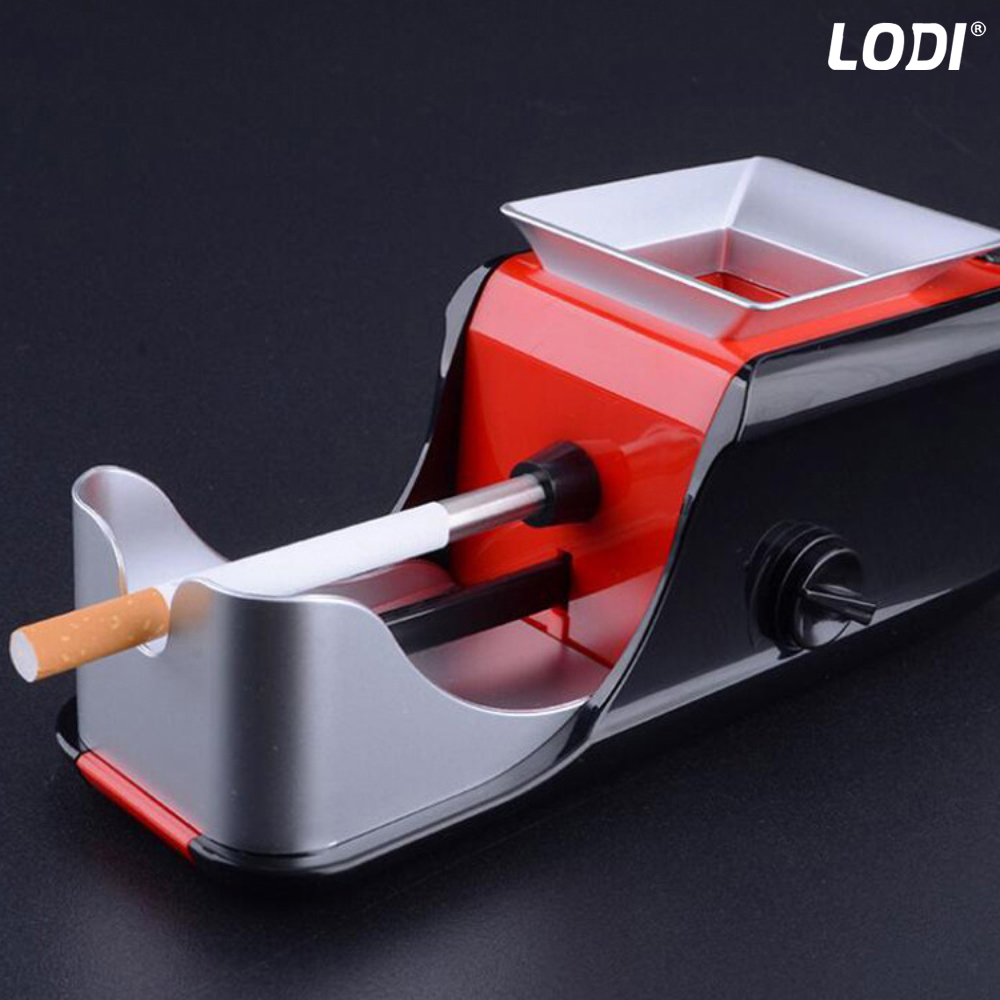Aparat Electric de Facut Tigari Lodi271, 3 niveluri de maruntire, injector de tutun, dimensiune standard, ergonomic, accesorii incluse, rosu/negru