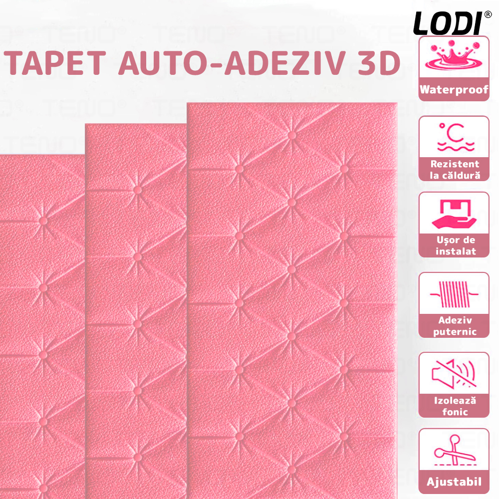Set Tapet 3D Lodi387, suprafata acoperire 2.45 mp, autoadeziv, waterproof, design modern, usor de montat, 70x35cm, roz