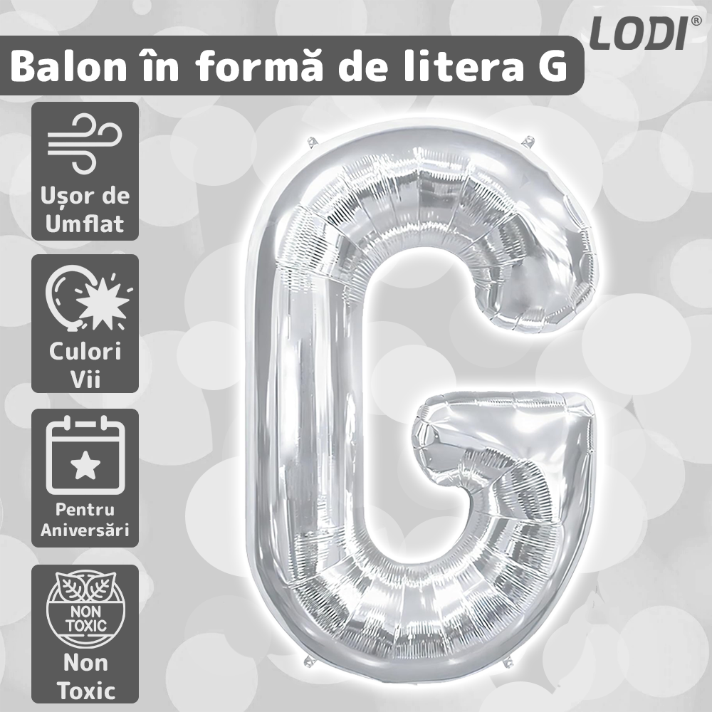 Balon in Forma de Litera G Lodi1483, metalizat, pentru Petreceri/Aniversari/Evenimente, rezistent, folie, silver, 40 cm