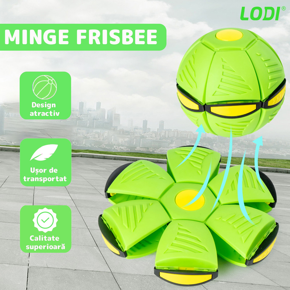 Minge Zburatoare Transformabila in Disc Frisbee Lodi355, 2 moduri de joaca, 23 cm, verde