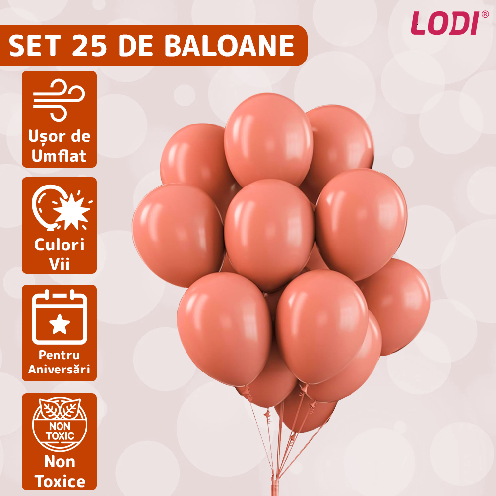 Set 25 Baloane Lodi722, pentru Petreceri/Aniversari/Evenimente, o singura dimensiune, latex, somon