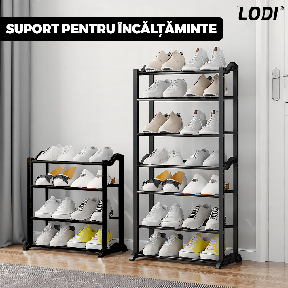 Pantofar tip Raft Lodi1126, pentru incaltaminte, 10 niveluri, capacitate mare, structura stabila, tevi din metal, 100 x 60 cm, negru
